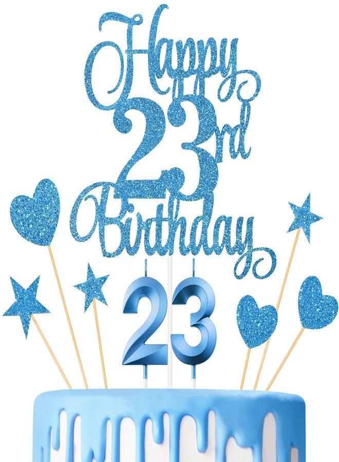Lecferrarc 23rd Birthday Cake Toppers, 23rd Birthday Candles Numeral Candles and Glitter Cake Decorations Toppers Set for Party Supplies (Blue) - Image 1